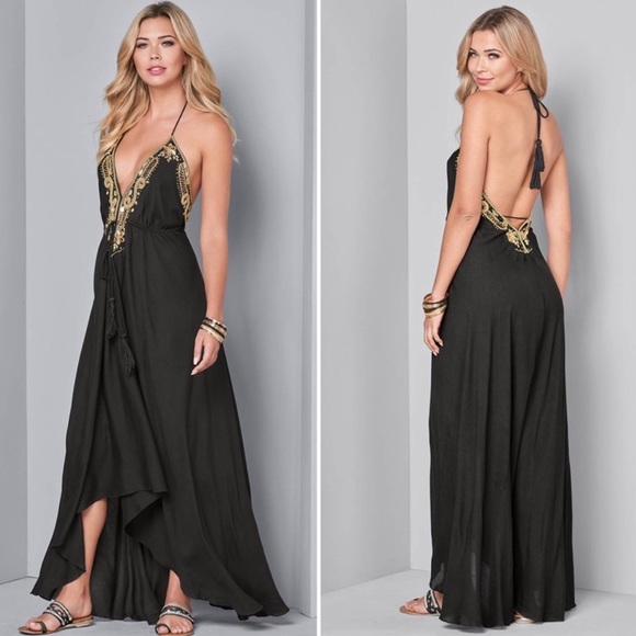 VENUS Dresses & Skirts - Venus Black Maxi with gold embellishments